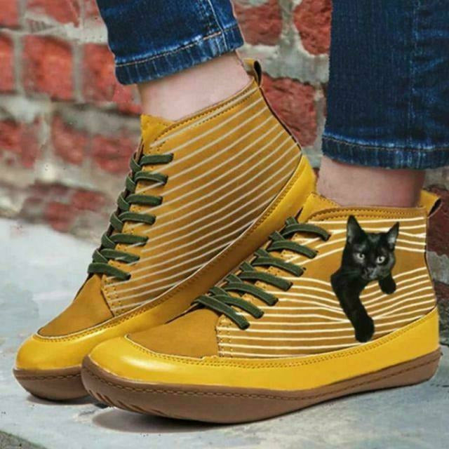 GR | Flat Boots with Cat Print