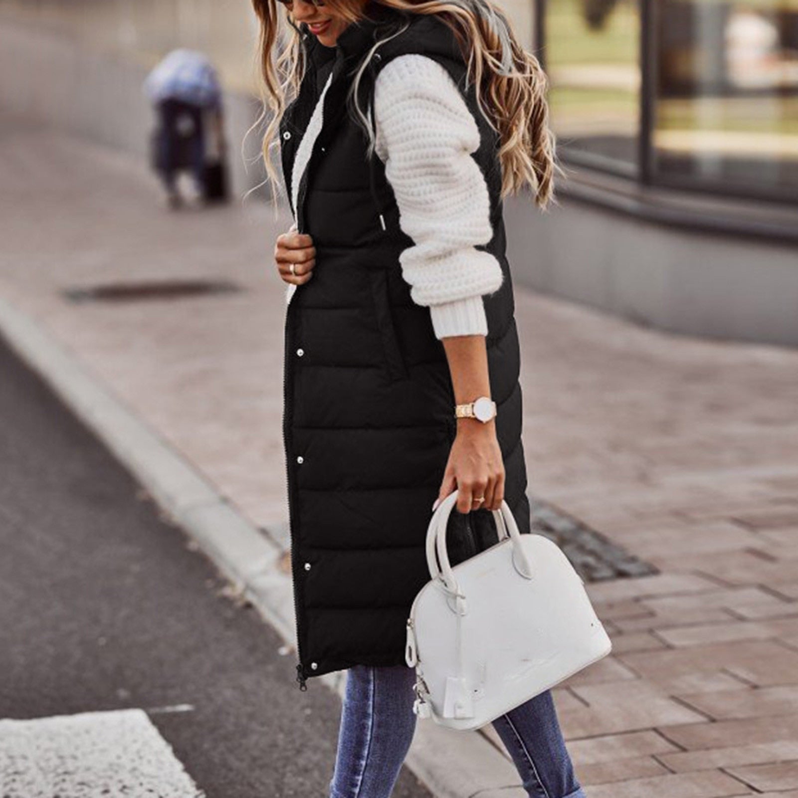 GR - Long padded vest with hood