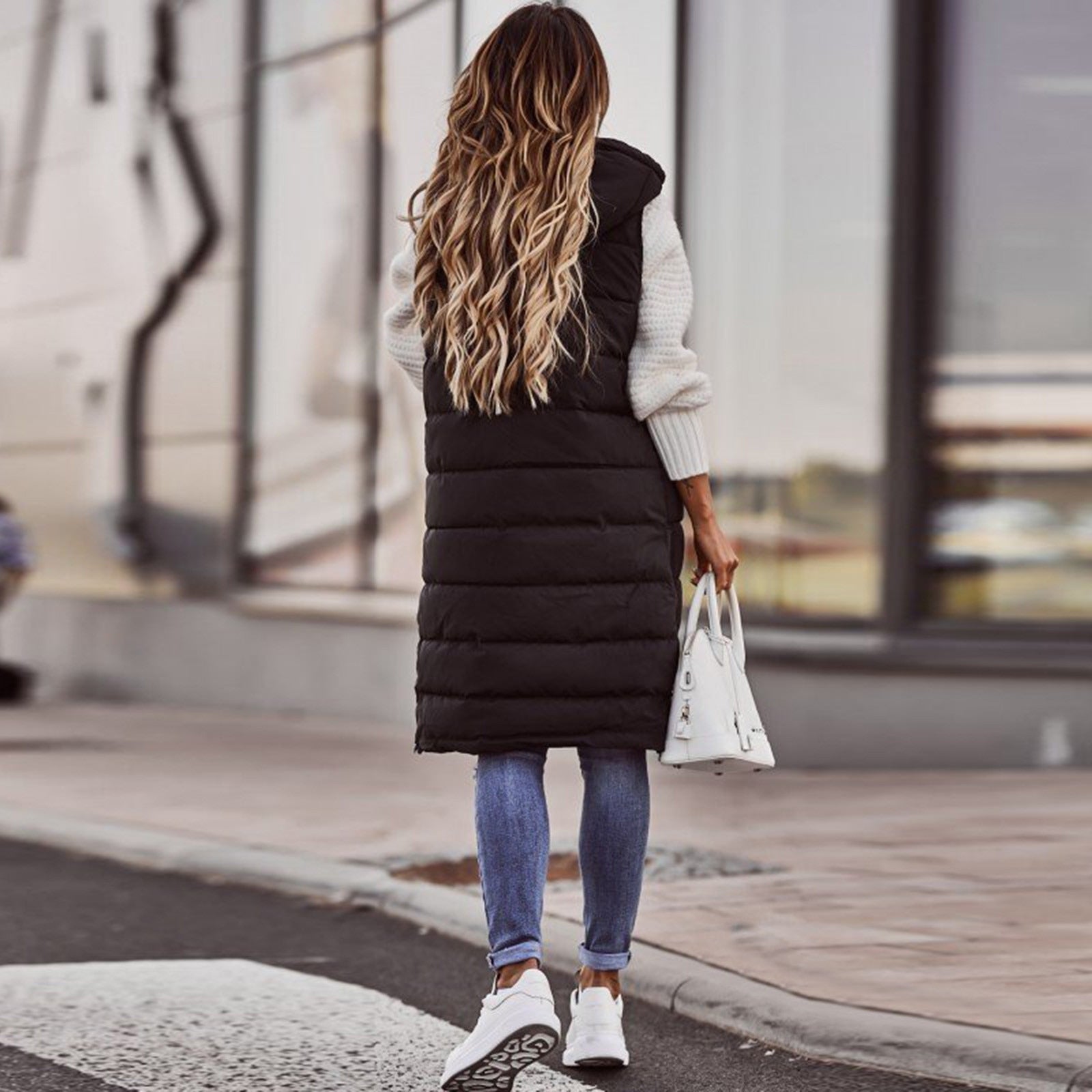 GR - Long padded vest with hood