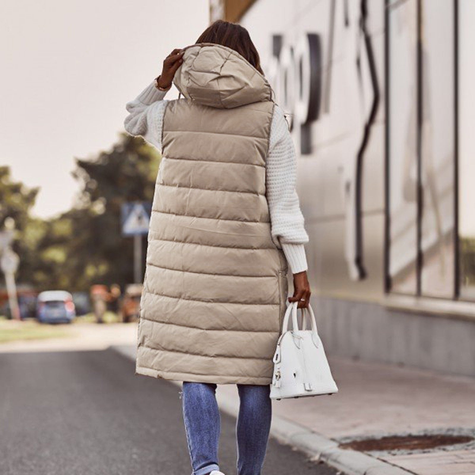 GR - Long padded vest with hood
