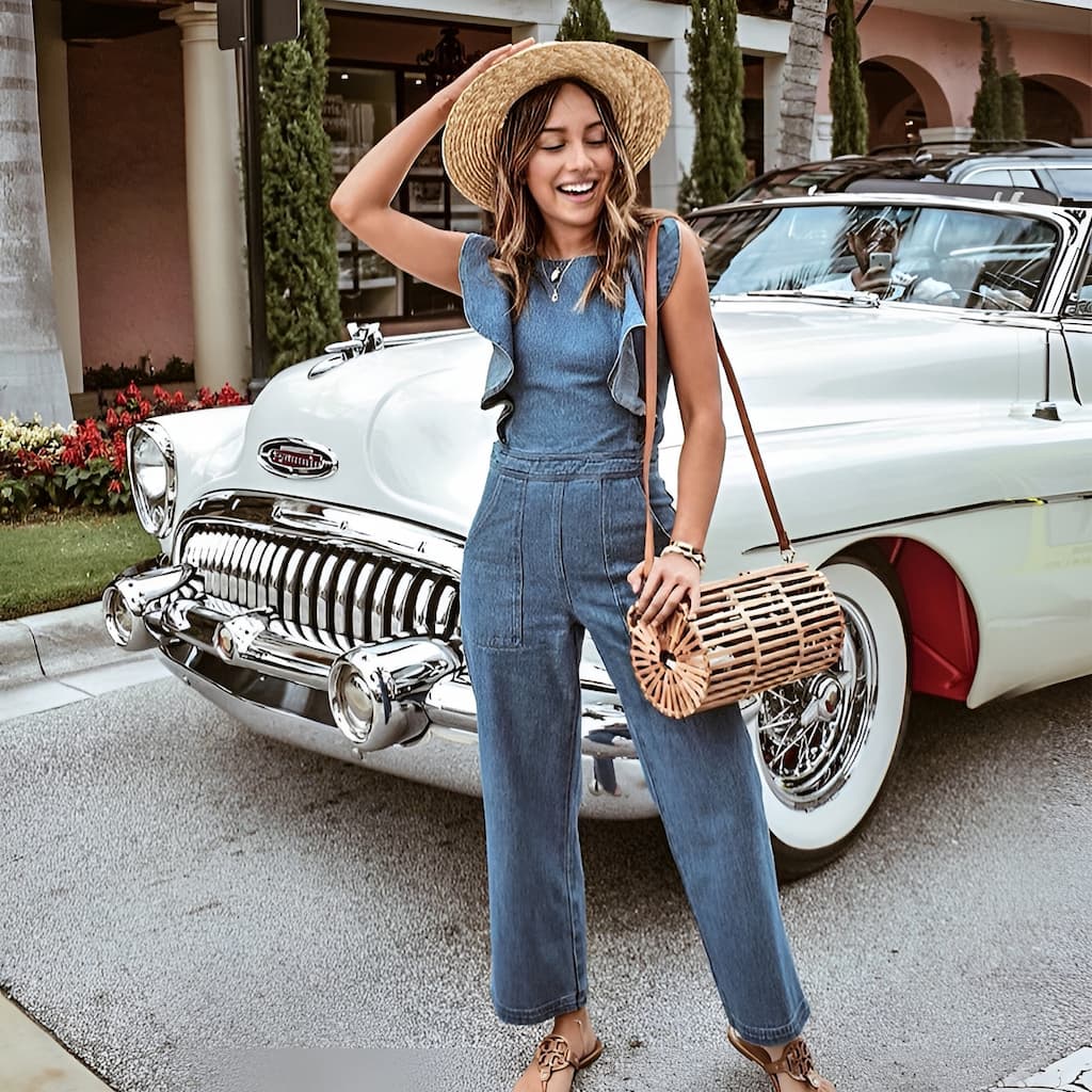 DenimDynasty™ - Denim jumpsuit with open back
