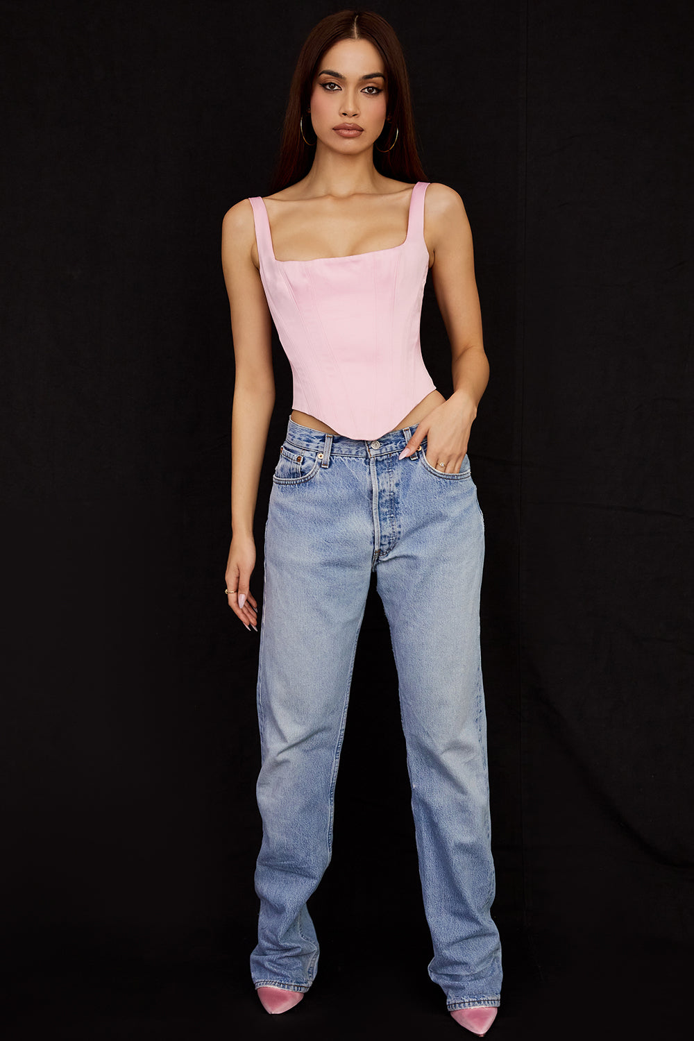 GR | Fairy Pink Satin Longline Corset