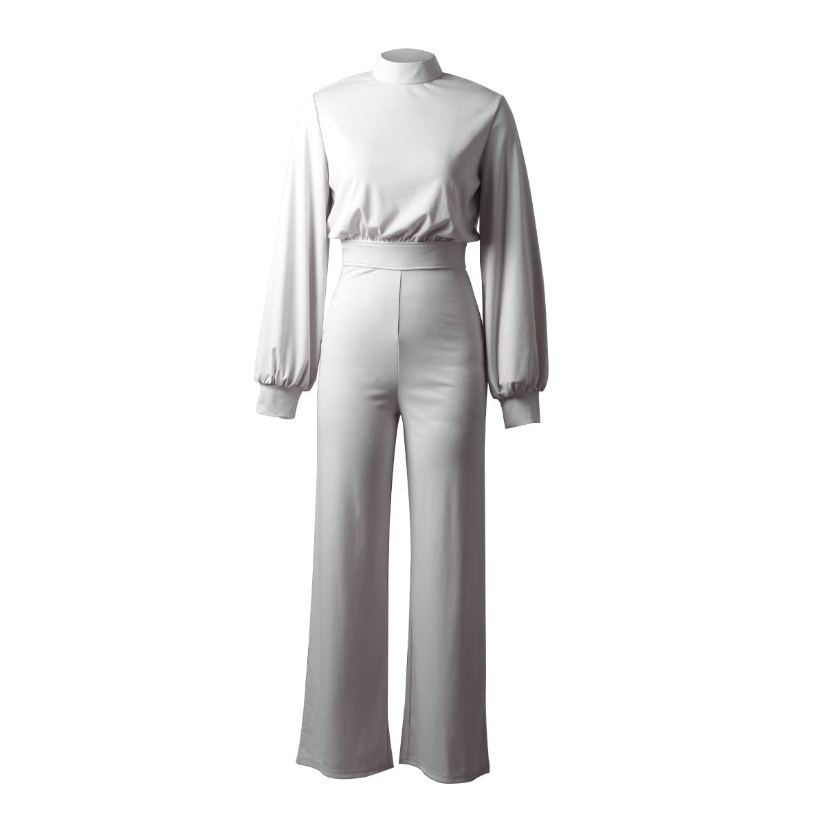 Monochrome half-collar jumpsuits