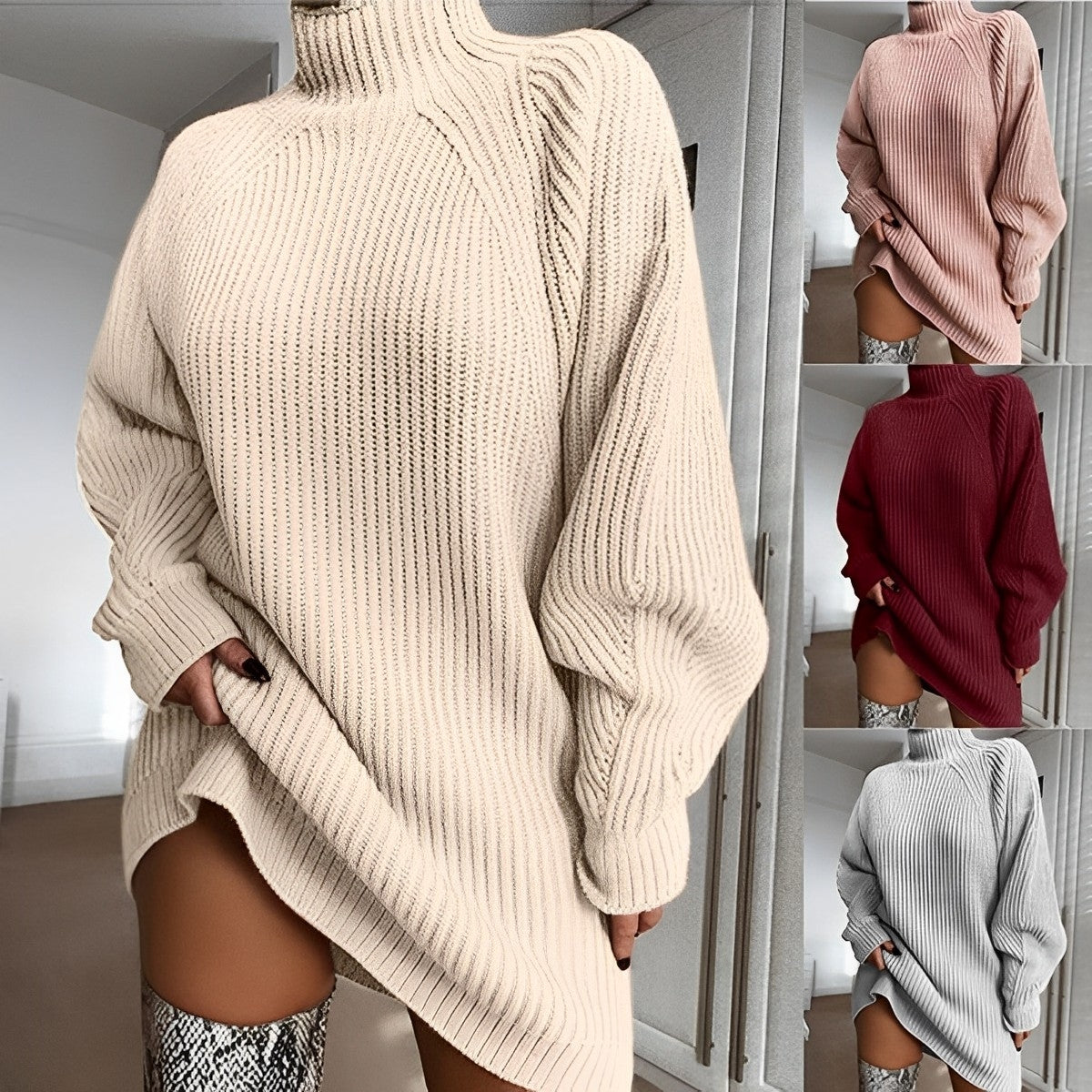 GR | Warmes Strickkleid Mit Rollkragen