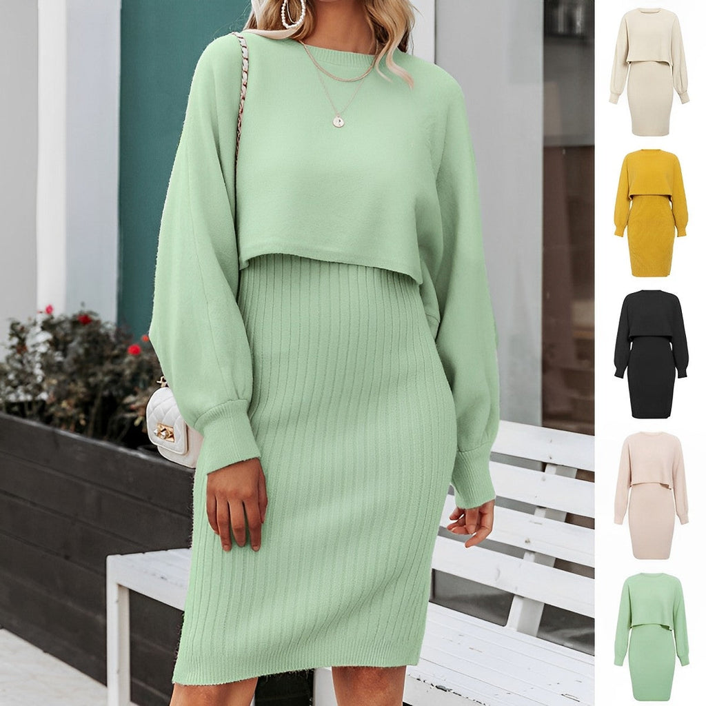 GR | 2-piece knitted dress with flutter sleeves