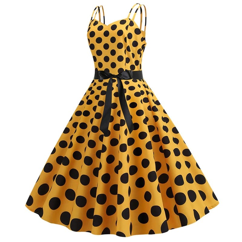 GR | Vintage Rockabilly Dress Yellow Polka Dot