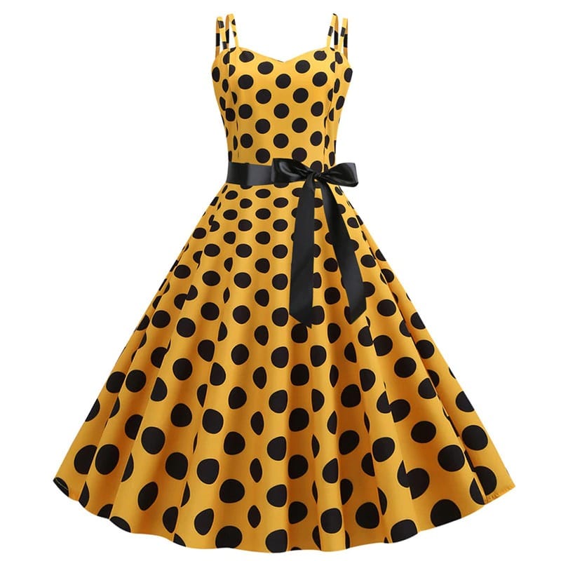GR | Vintage Rockabilly Dress Yellow Polka Dot