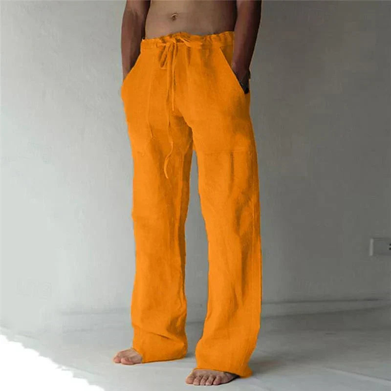 GR | Wide-leg trousers, breathable linen, relaxed fit, drawstring waistband, full length
