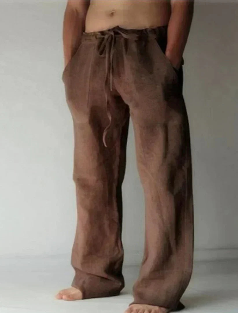 GR | Wide-leg trousers, breathable linen, relaxed fit, drawstring waistband, full length