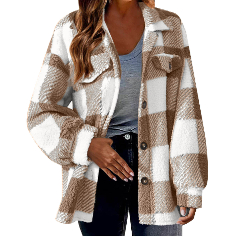 GR | Warm women's jacket with check pattern
