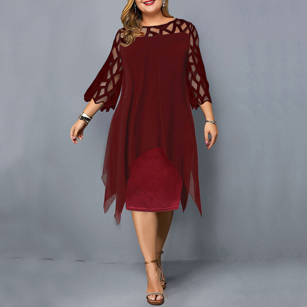 GR | Elegantes Midi-Kleid mit Transparenten Ärmeln für Damen