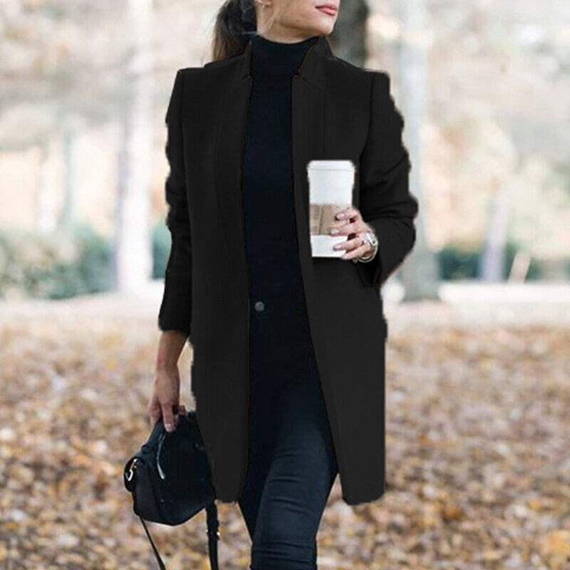 GR - Fashionable wool coat with a fixed neckline