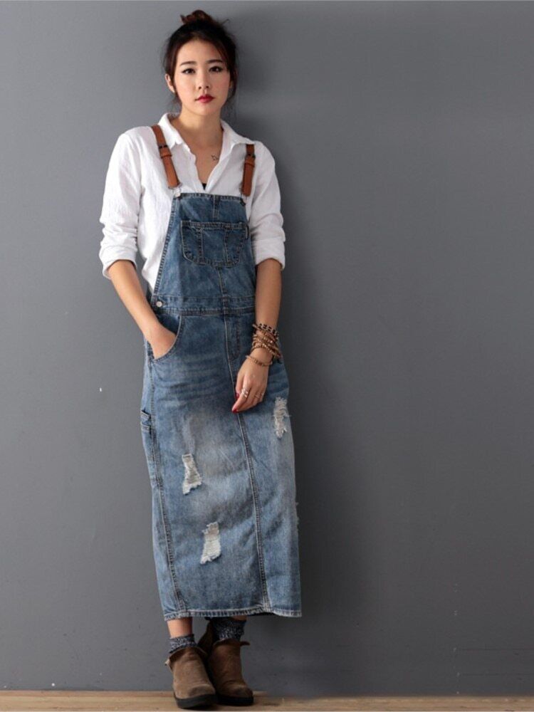 GR | Stilvolles Weinlese Denim Kleid