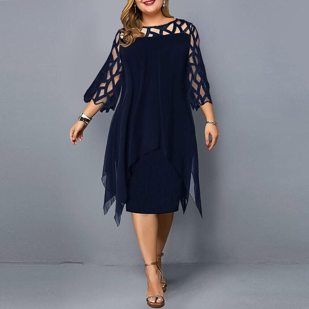 GR | Elegantes Midi-Kleid mit Transparenten Ärmeln für Damen