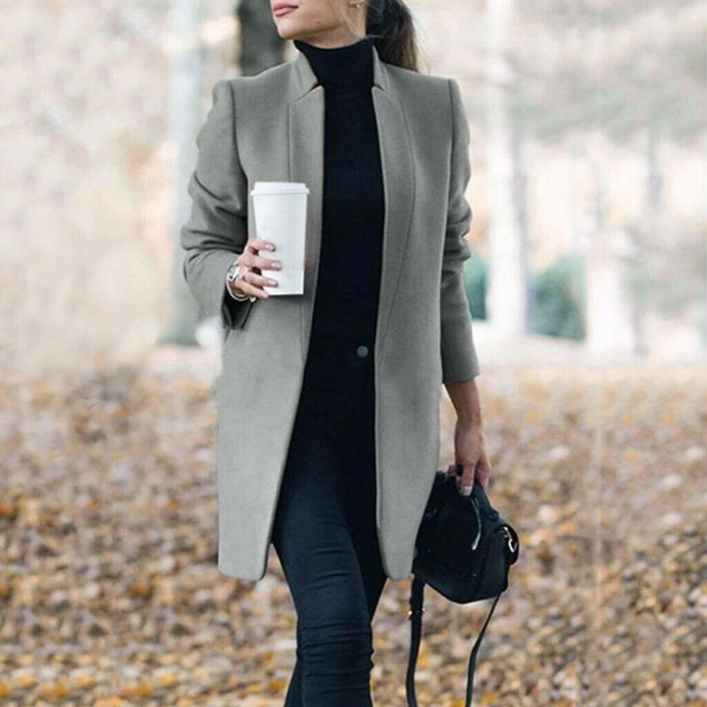 GR - Fashionable wool coat with a fixed neckline