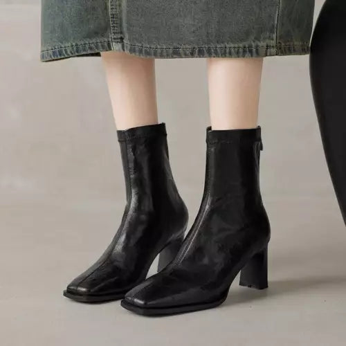 GR | Women's ankle boots with square toe - high heels, comfortable and durable