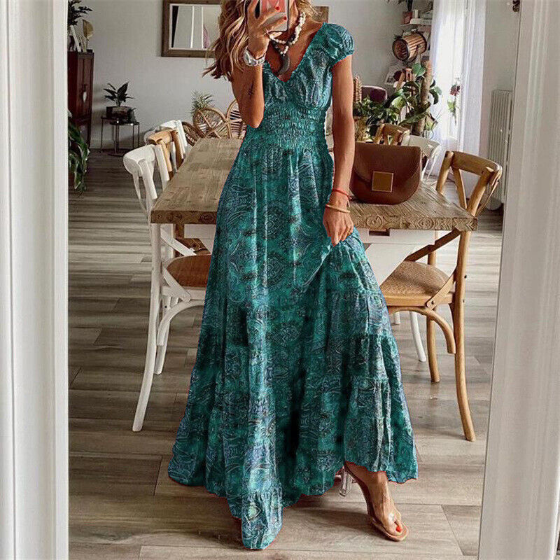 GR | Taille-Knautschende Lange Kleid In Bohemian Stil