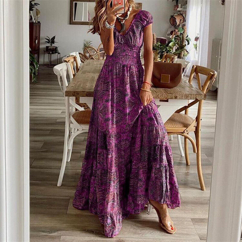 GR | Taille-Knautschende Lange Kleid In Bohemian Stil