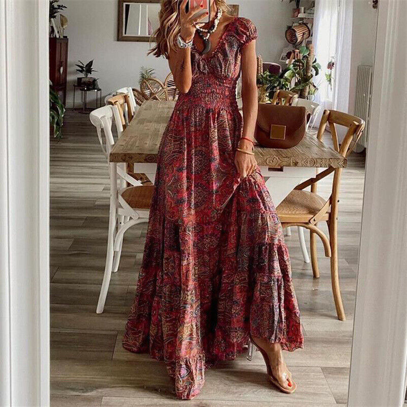 GR | Taille-Knautschende Lange Kleid In Bohemian Stil