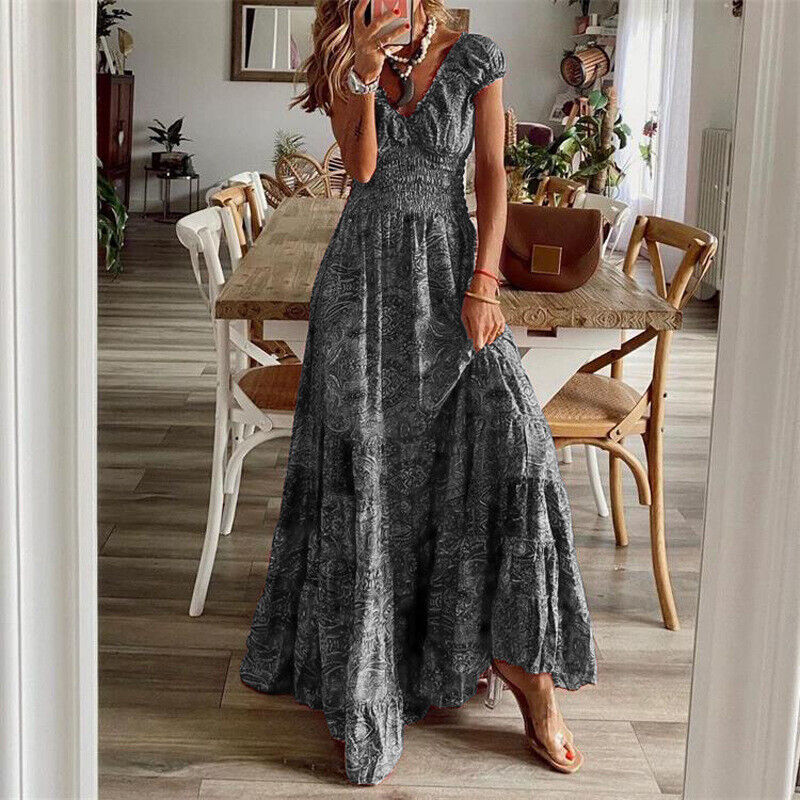 GR | Taille-Knautschende Lange Kleid In Bohemian Stil