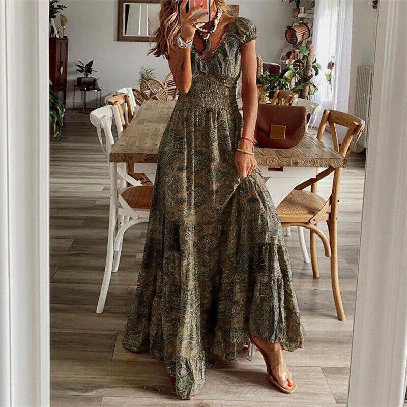GR | Taille-Knautschende Lange Kleid In Bohemian Stil