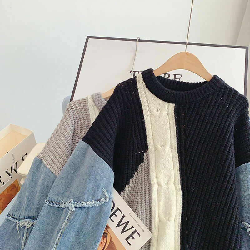 GR | Patchwork sweater with denim sleeves