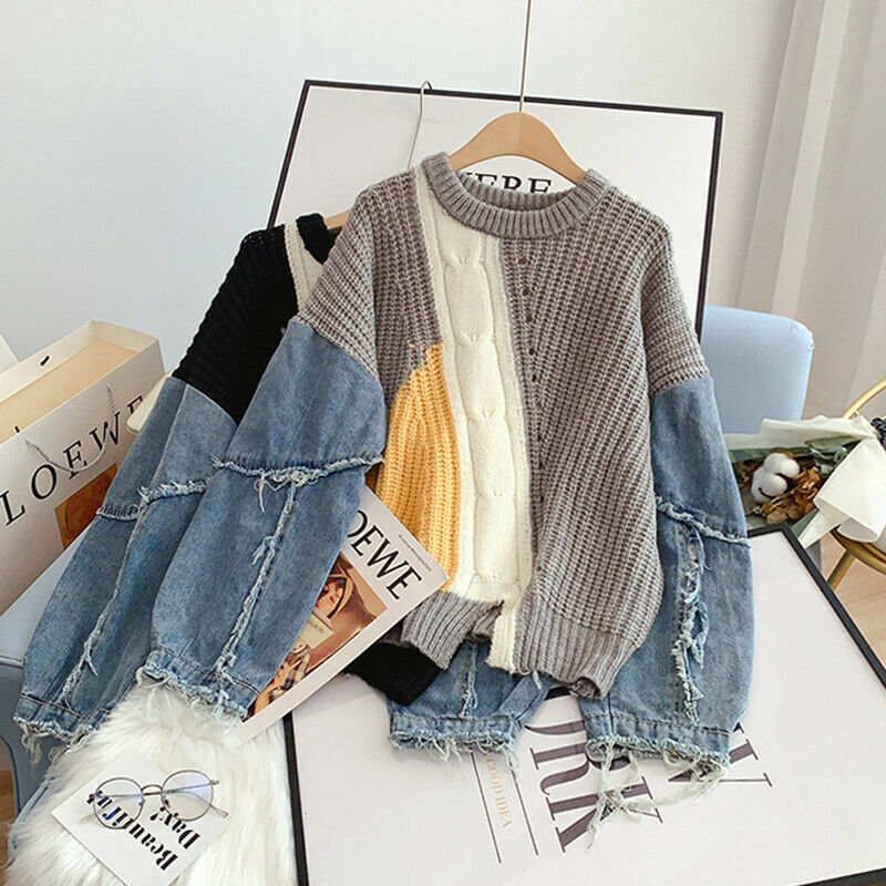 GR | Patchwork sweater with denim sleeves