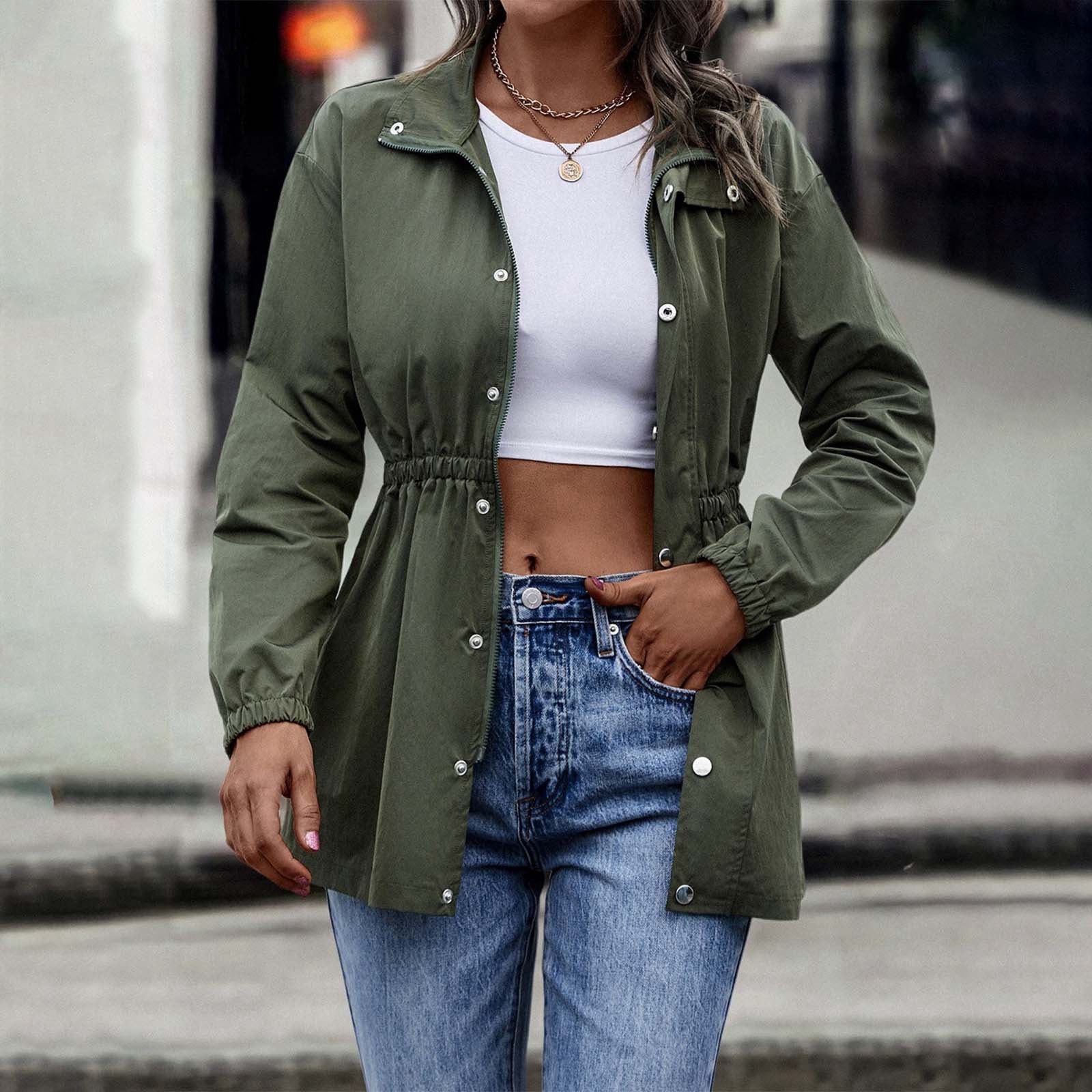 GR - Women's khaki casual drawstring jacket