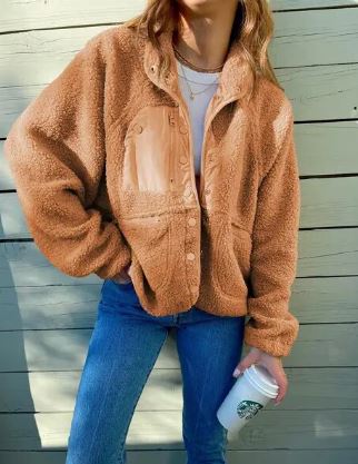 Winter fleece jacket with button placket