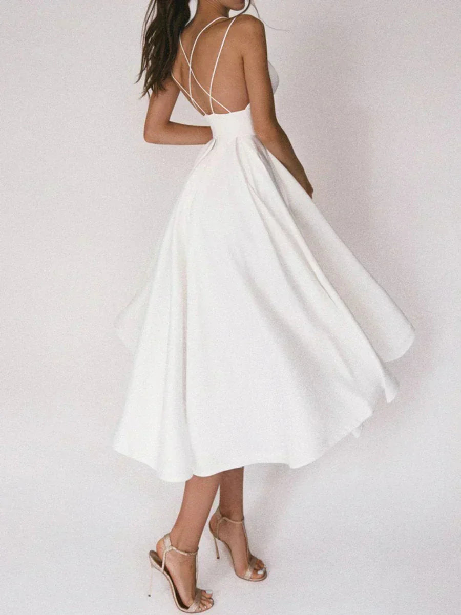 GR | Elegant off-the-shoulder V-neck wedding dress