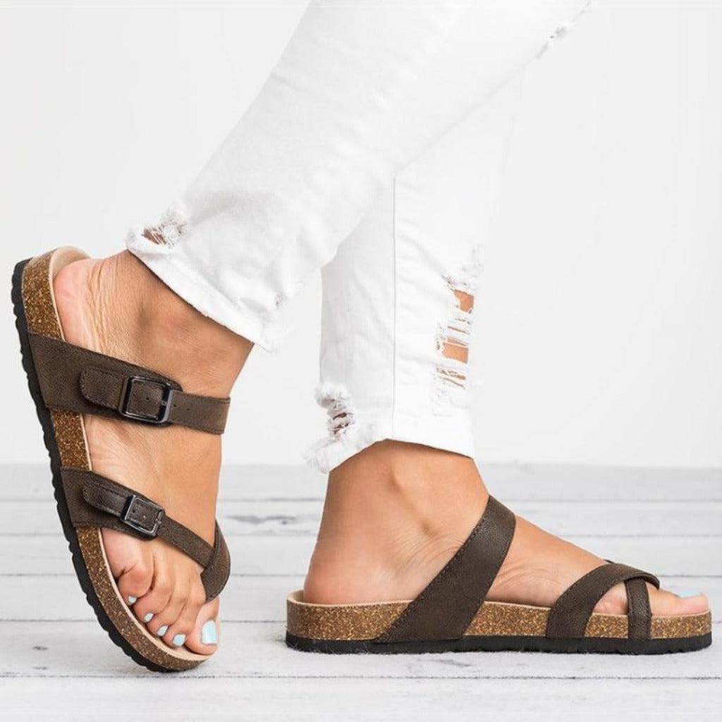 GR | Sandals Rome Style Flip Flops Oversized Flat Heel Low Heels