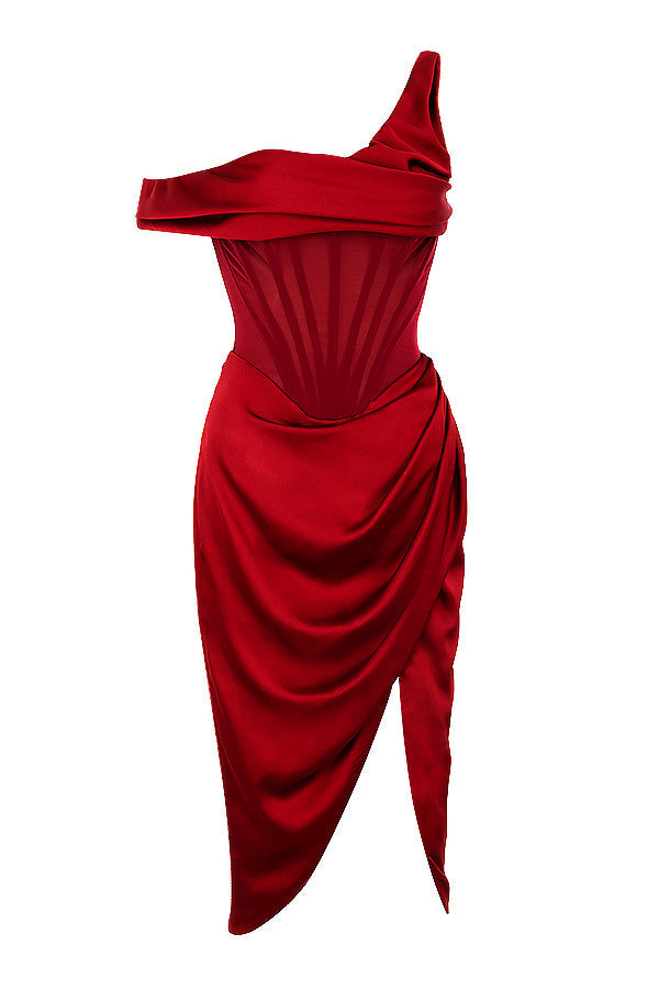 GR | Asymmetrisch drapiertes Midi-Korsettkleid