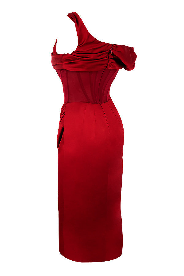 GR | Asymmetrisch drapiertes Midi-Korsettkleid