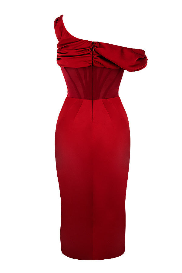 GR | Asymmetrisch drapiertes Midi-Korsettkleid