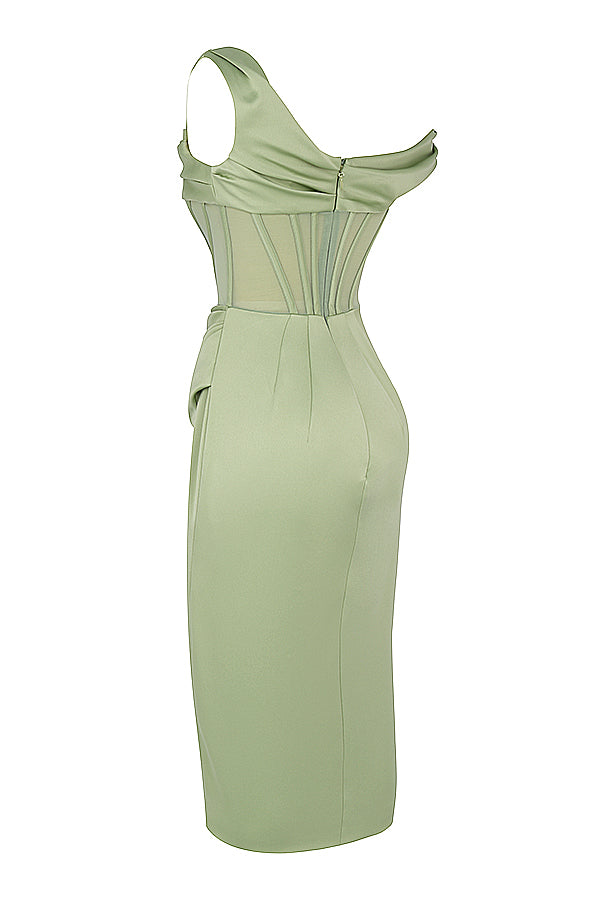GR | Asymmetrisch drapiertes Midi-Korsettkleid