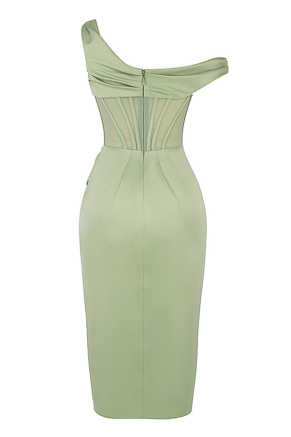 GR | Asymmetrisch drapiertes Midi-Korsettkleid