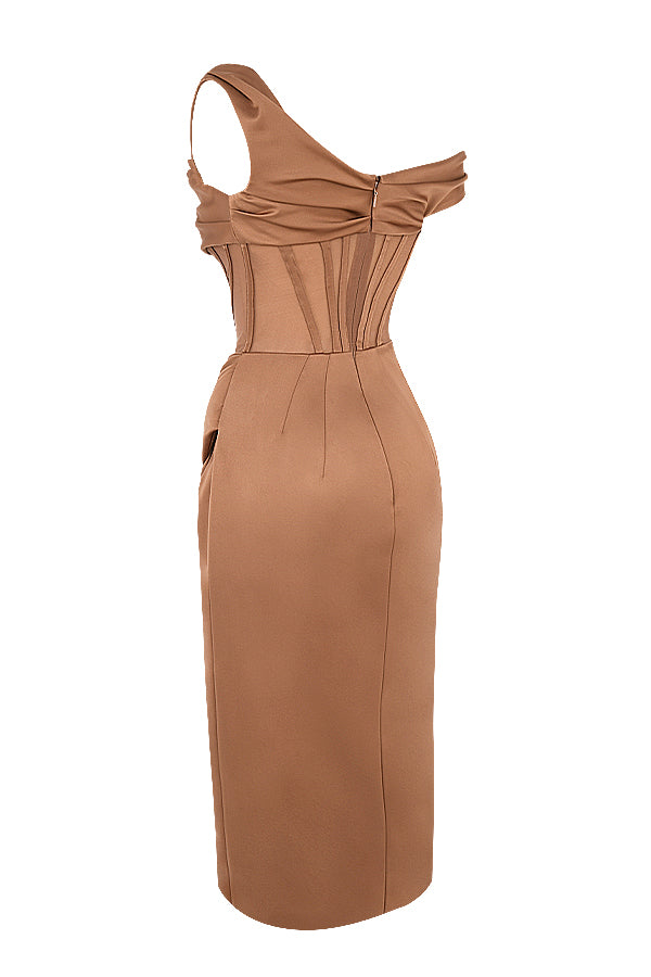 GR | Asymmetrisch drapiertes Midi-Korsettkleid