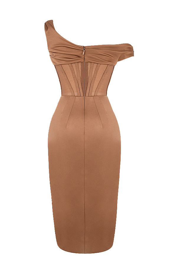 GR | Asymmetrisch drapiertes Midi-Korsettkleid
