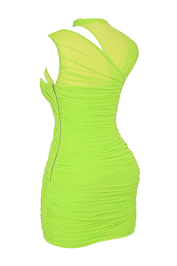 GR | Neongrün Minikleid mit Falten