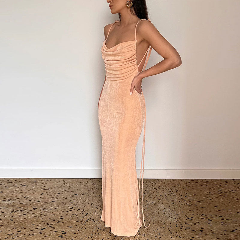 GR | Maxi dress with waterfall neckline and tie straps