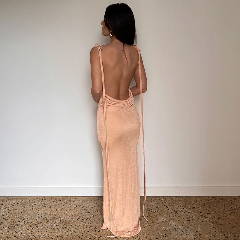 GR | Maxi dress with waterfall neckline and tie straps
