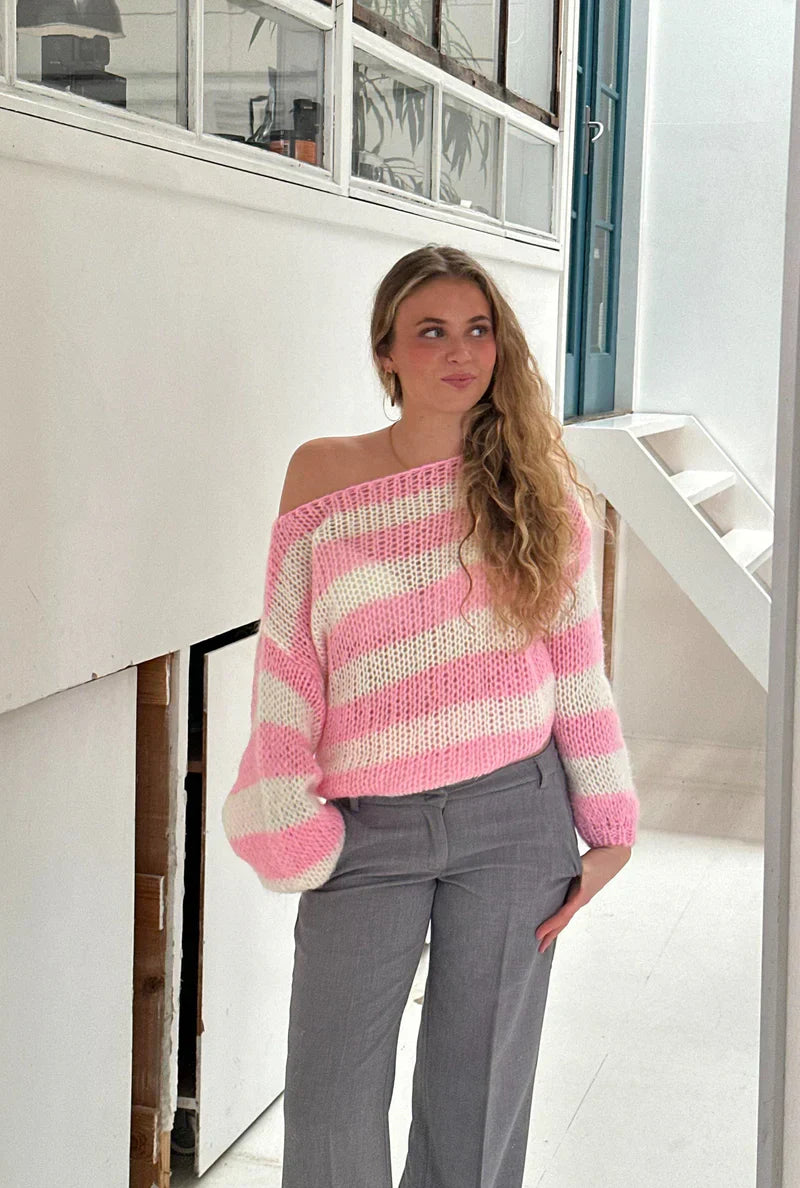 GR | Off Shoulder Gestreifte Pullover Für Damen
