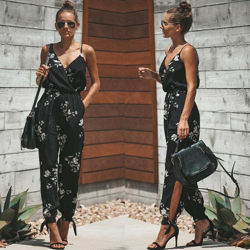 GR | Ärmelloser V-Ausschnitt Blumenkleid Spaghetti Riemen Locker