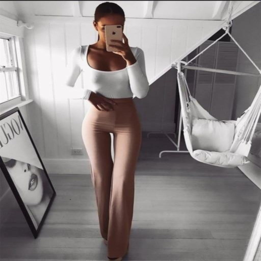 GR | Simple High Waist Flared Slim Long Loose Trousers