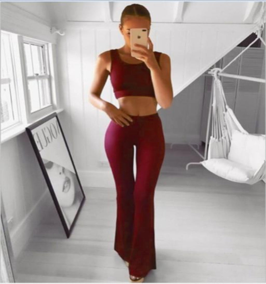 GR | Simple High Waist Flared Slim Long Loose Trousers