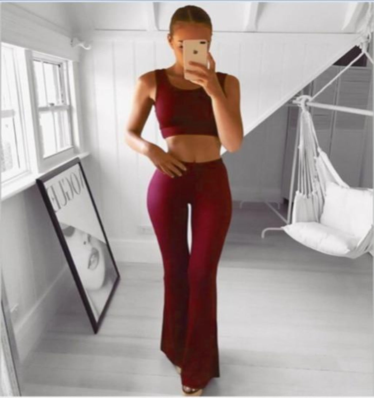 GR | Simple High Waist Flared Slim Long Loose Trousers