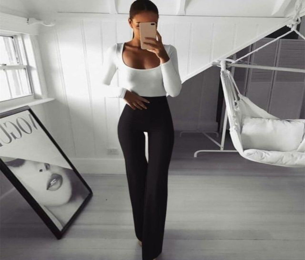 GR | Simple High Waist Flared Slim Long Loose Trousers