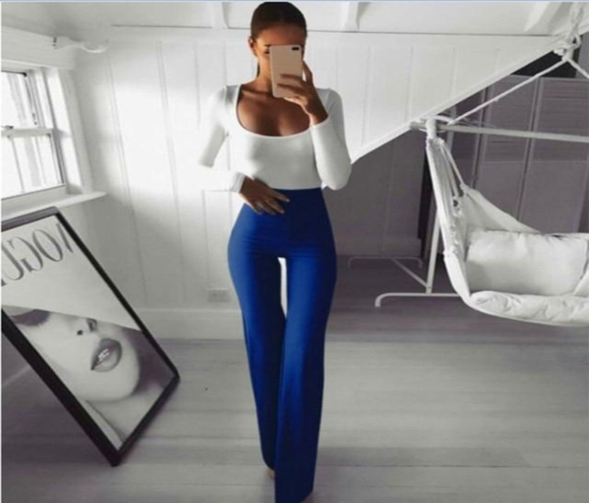 GR | Simple High Waist Flared Slim Long Loose Trousers
