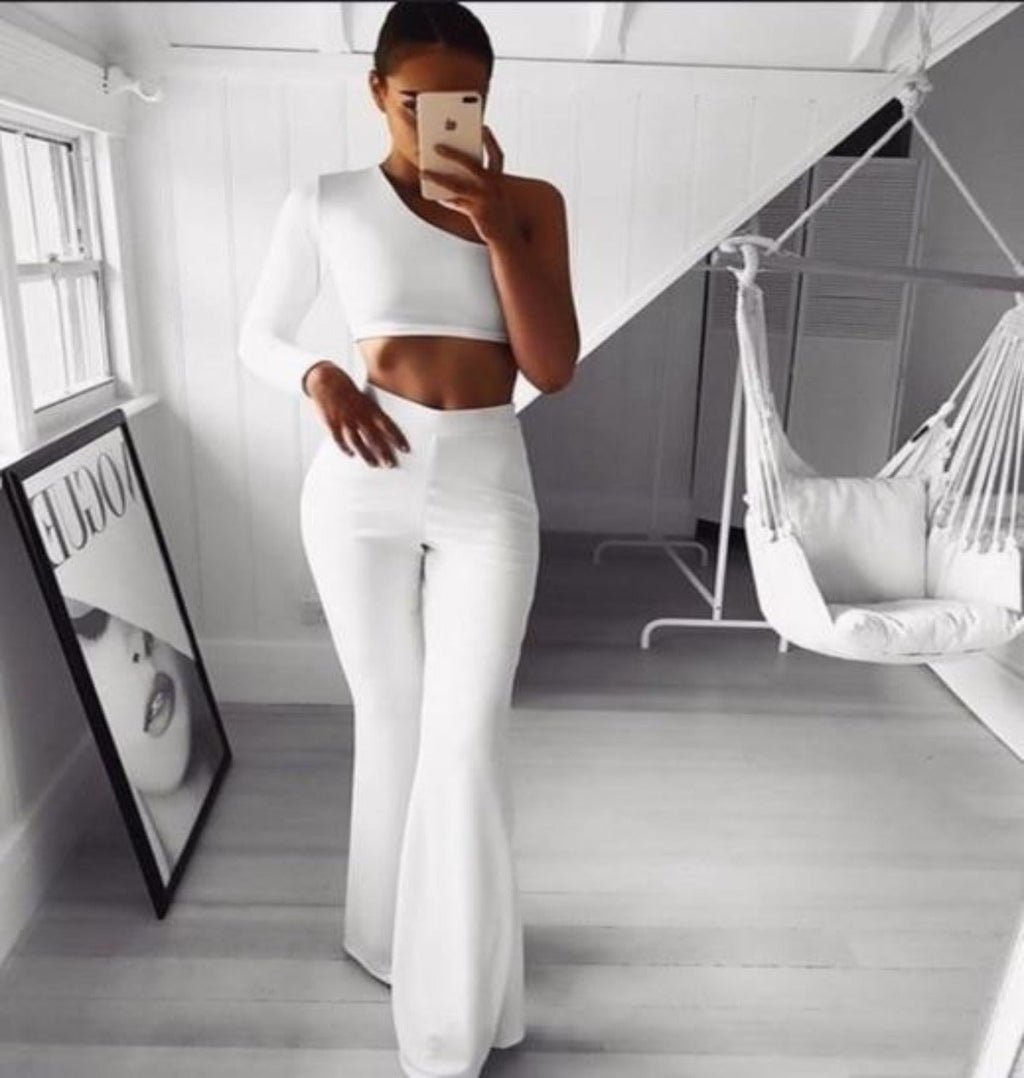 GR | Simple High Waist Flared Slim Long Loose Trousers