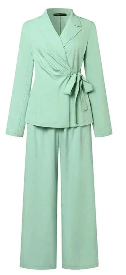 GR | Elegant lapel collar blazer wide trouser suit for professionals